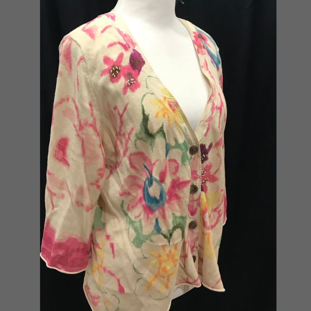 J Jill Size L Floral Cardigan Sweater Watercolor - Picture 2 of 7